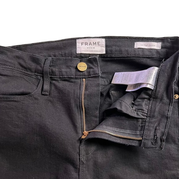 FRAME Le High Skinny Velvet Tux Raw Hem Jeans Noir Size 26 - Picture 9 of 17